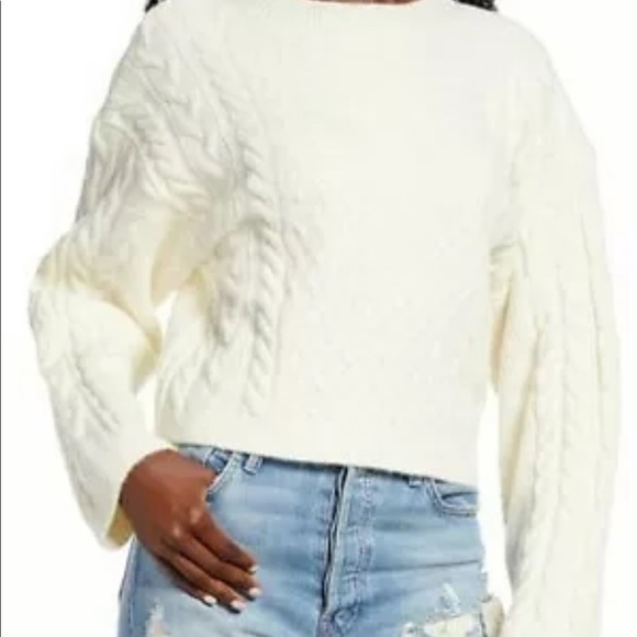 NWT Topshop Ivory Cable Stitch Knit Sleeve Pullover Crop Cream Sweater Size 4/6 - Picture 5 of 7